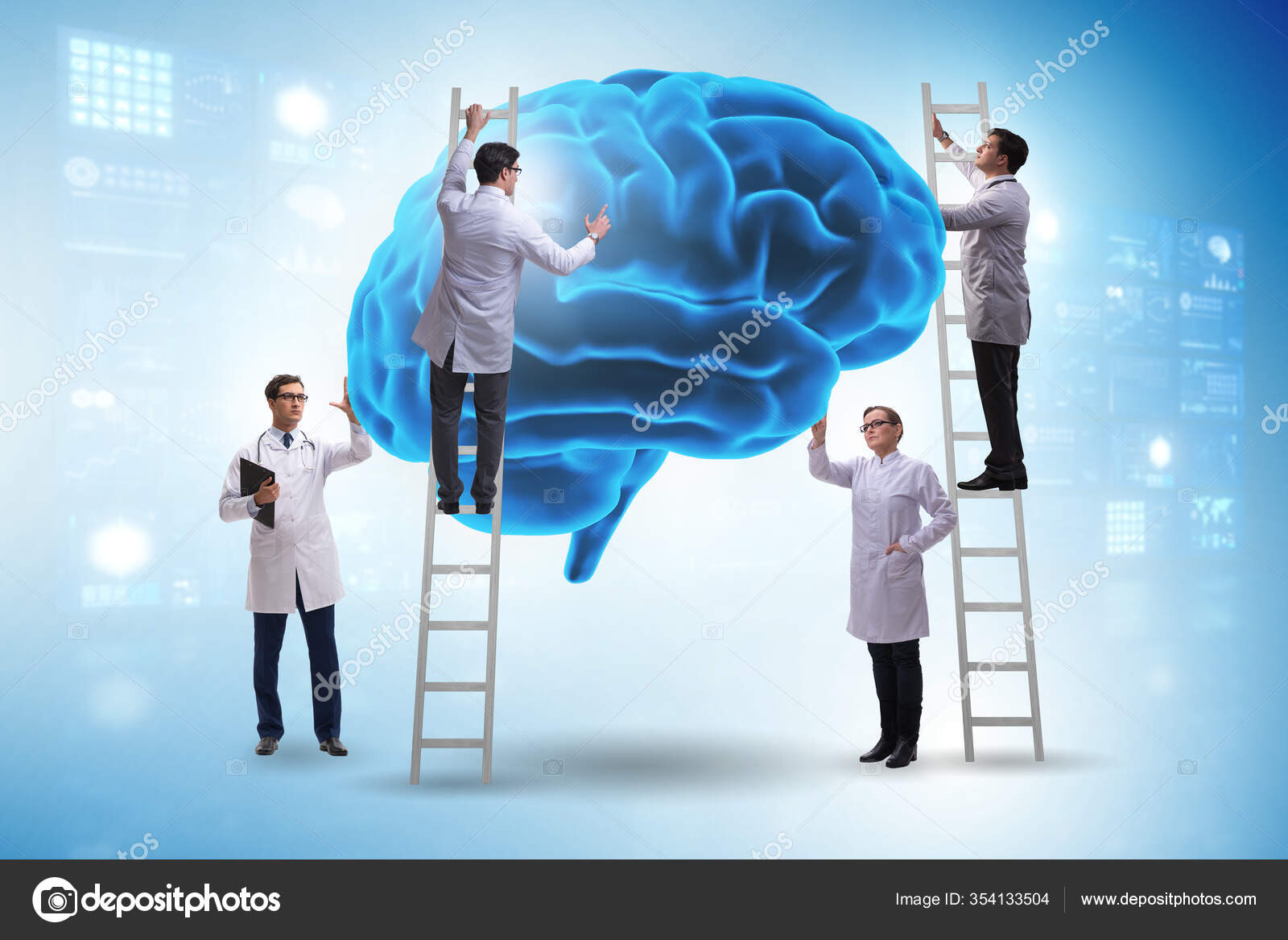 The team of doctors examining human brain